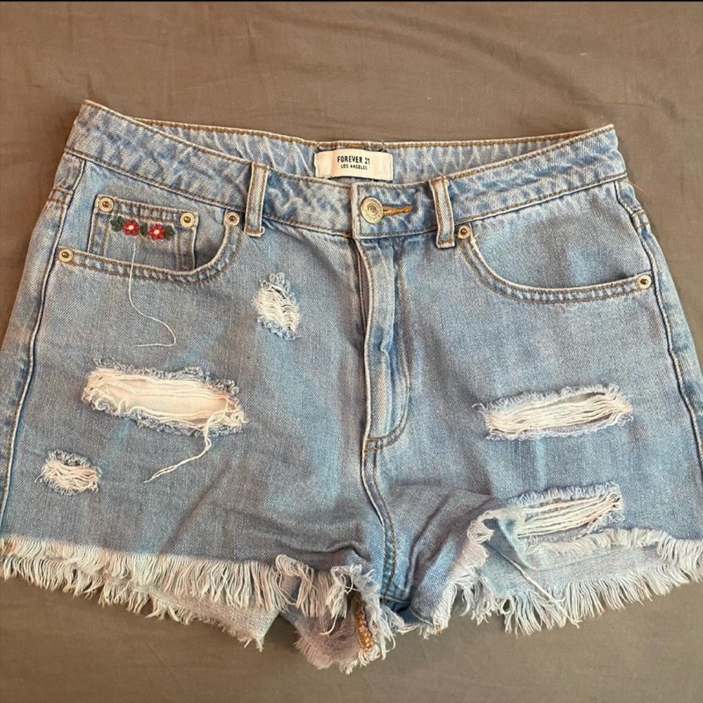 Embroidered mom jean shorts